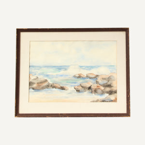 Found Seaside Watercolor in Frame